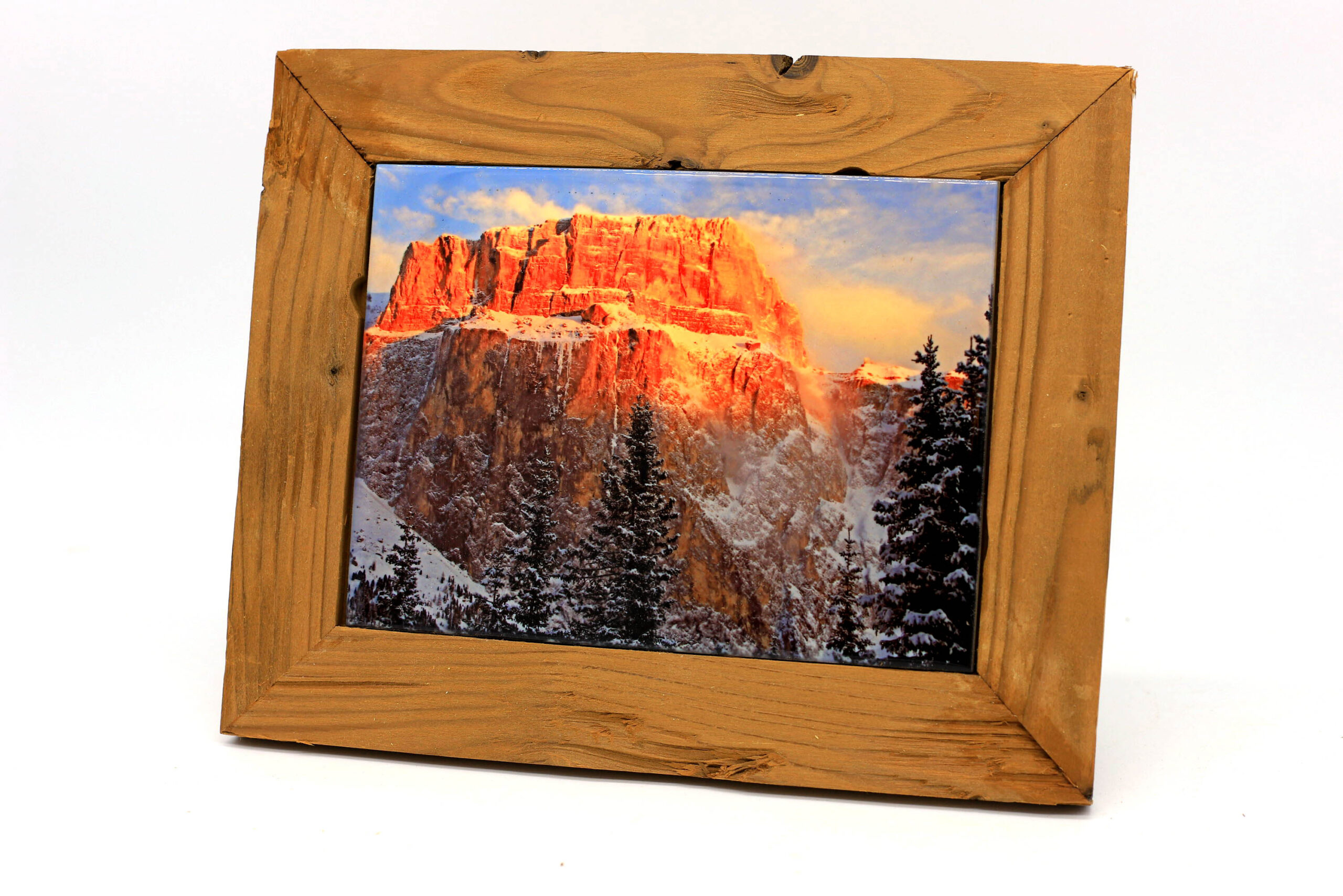 Quadro su Ceramica cornice in legno Pordoi - Dolomiti Pic